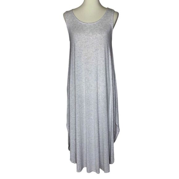 Miou Muse Scoop Neck Midi Tank Dress Criss Cross Back Pockets Gray Size Large - Picture 1 of 9